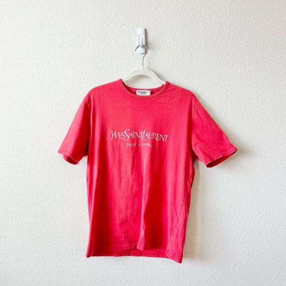 Vintage YSL Yves Saint Laurent T-Shirt in Faded Tomato Red Size Small - Picture 1 of 6
